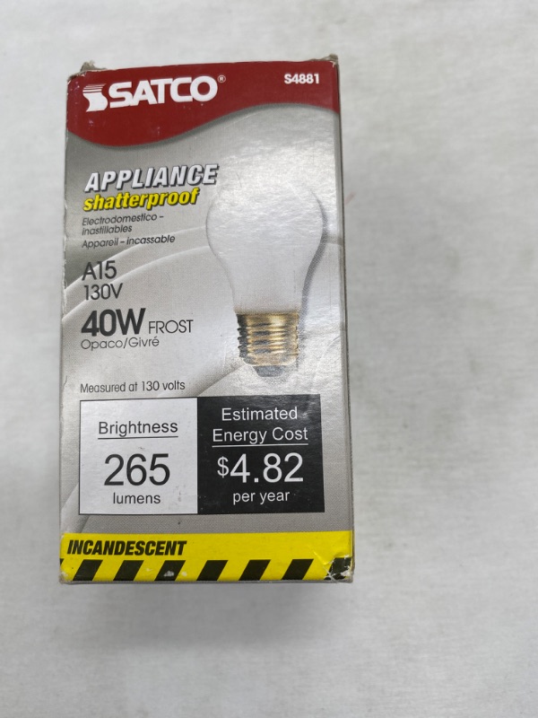 Photo 2 of Satco S4881 130V Shatterproof Medium Base 40-Watt A15 Light Bulb, Frosted NEW 
