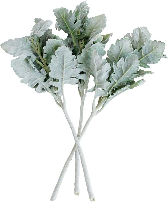 Photo 1 of Tinsow Artificial Flocked Lambs Ear Leaves Dusty Miller Stems Flocked Oak Leaves Lamb's Ear Leaf for Home Wedding DIY Floral Arrangement (Silver Dusty Miller, 5) NEW 