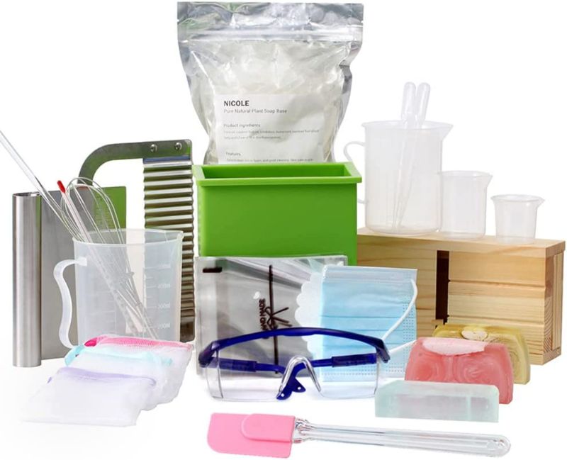 Photo 1 of BOOWAN NICOLE Complete DIY Soap Making Supplies Kit Full Beginners Set Including Silicone Mold, Planer Wood Box, Soap Base, Spatulas, Pipette and More NEW 