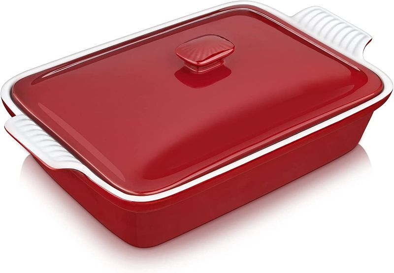 Photo 1 of vancasso Blossom Casserole Dish With Lid, 13x9 Baking Dish With Lid, 3.8 Quart Casserole Dish Set Lasagna Pan Deep With Lid Oven Safe, Red NEW 