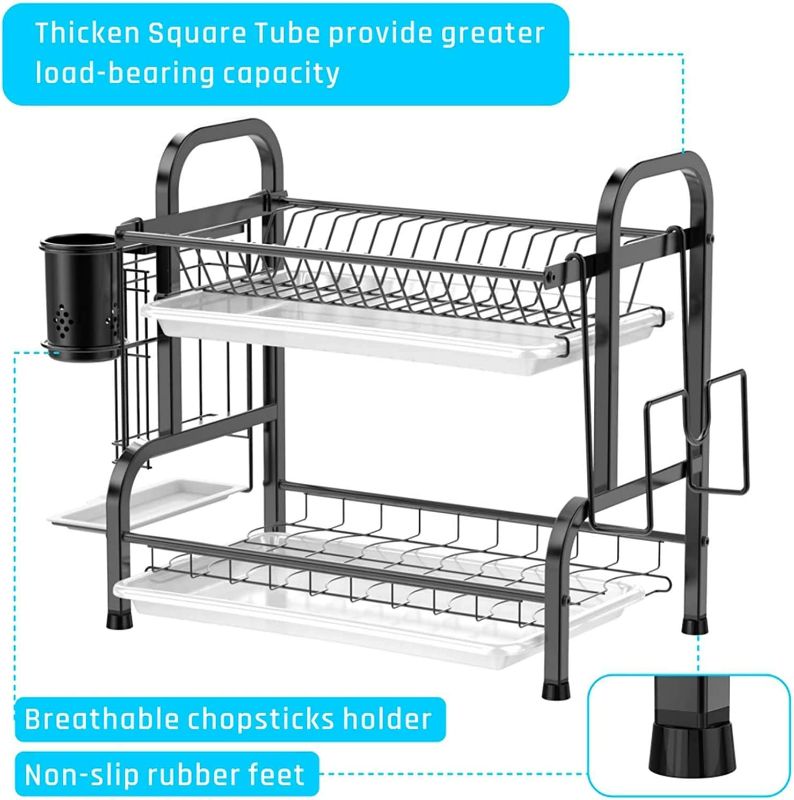 Photo 1 of Apstour Dish Drying Rack 2 Tier Dish Rack Stainless Steel with Utensil Knife Holder and Cutting Board Holder Dish Drainer & Removable Drain Board for Kitchen Counter Organizer NEW 