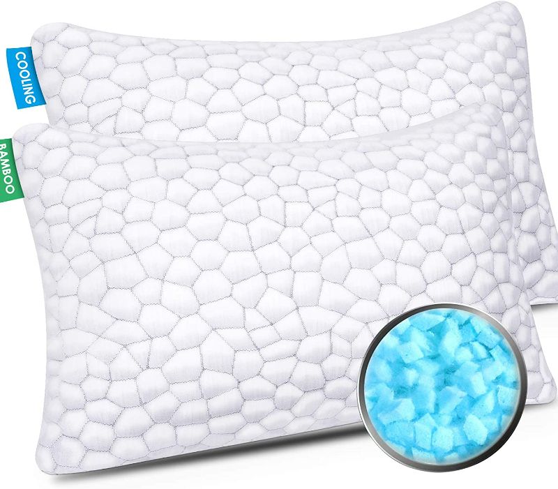 Photo 1 of Cooling Bed Pillows for Sleeping 2 Pack Shredded Memory Foam Pillows Adjustable Cool BAMBOO Pillow for Side Back Stomach Sleepers - Luxury Gel Pillows Queen Size Set of 2 with Washable Removable Cover NEW 