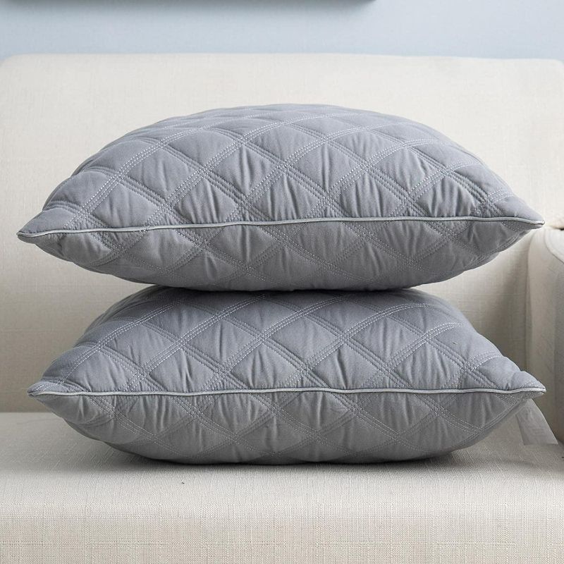 Photo 2 of Lipo 22x22 Pillow Inserts Quilted- Set of 2 Up to 710GR Filling Throw Pillows Hypoallergenic - Bedding Square Pillows Luxury Decorative for Couch Bed Office Hotel (Grey, 22x22 Inch) NEW 