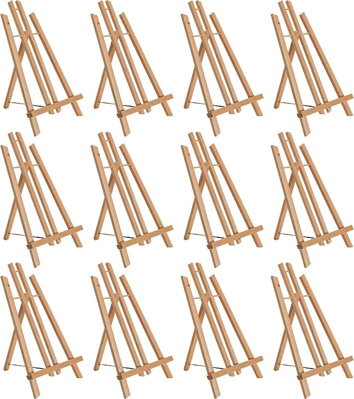 Photo 1 of Art Supply  Tabletop Display Stand A-Frame Artist Easel (Pack of 12), Beechwood Tripod, Painting Party Easel Kids Student Table School Desktop, Portable Canvas Photo Picture Sign Holder NEW 