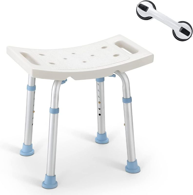 Photo 1 of OasisSpace Shower Chair, Adjustable Bath Stool with Free Assist Grab Bar - Medical Tool Free Anti-Slip Bench Bathtub Stool Seat with Durable Aluminum Legs for Elderly, Senior, Handicap & Disabled NEW 