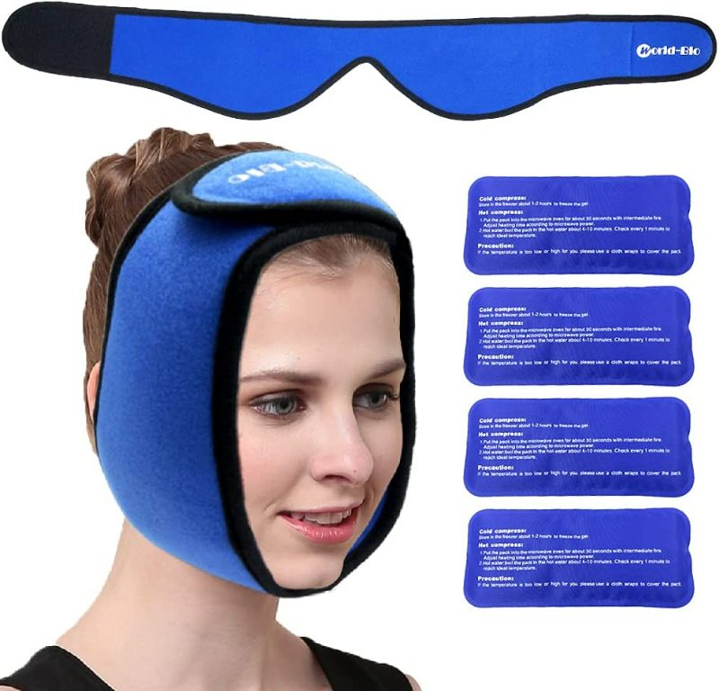 Photo 1 of Face Ice Pack Wrap Jaw Pain Relief Wrap for TMJ, Wisdom Teeth, Head and Chin, 4 Reusable Hot Cold Compress Gel Packs for Face Swelling, Injuries, Oral and Facial Surgery, Dental Implants and Migraine NEW 