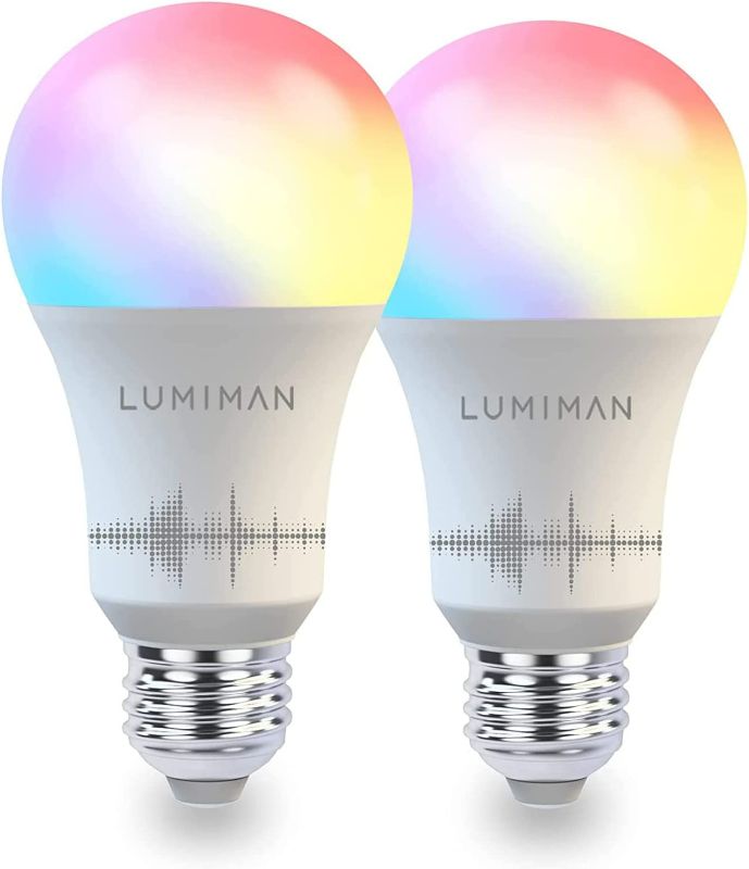 Photo 1 of LUMIMAN Smart Light Bulbs, WiFi Alexa Light Bulb, LED Color Changing Dimmable Smart Bulb, Warm to Cool White A19 E26 7.5W 800LM, Works with Alexa Google Home, No Hub Required, 2 Pack NEW 