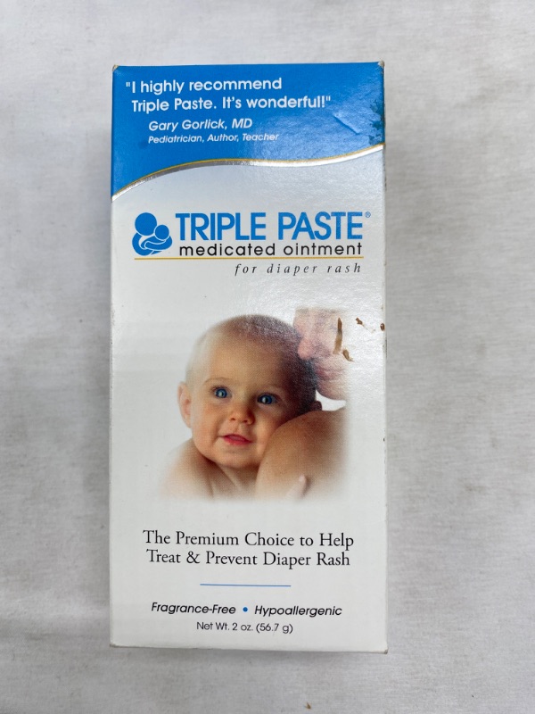 Photo 3 of Triple Paste Diaper Rash Cream for Baby - 2 oz Tube - Zinc Oxide Ointment Treats, Soothes and Prevents Diaper Rash - Pediatrician-Recommended Hypoallergenic Formula with Soothing Botanicals NEW 
