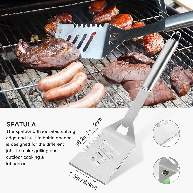 Photo 2 of grilljoy 30PCS BBQ Grill Tools Set with Thermometer and Meat Injector. Extra Thick Stainless Steel Fork, Spatula& Tongs - Complete Grilling Accessories in Portable Bag - Perfect Grill Gifts for Men NEW 