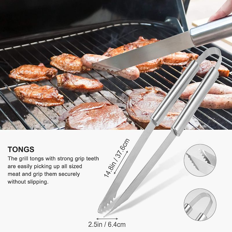 Photo 3 of grilljoy 30PCS BBQ Grill Tools Set with Thermometer and Meat Injector. Extra Thick Stainless Steel Fork, Spatula& Tongs - Complete Grilling Accessories in Portable Bag - Perfect Grill Gifts for Men NEW 
