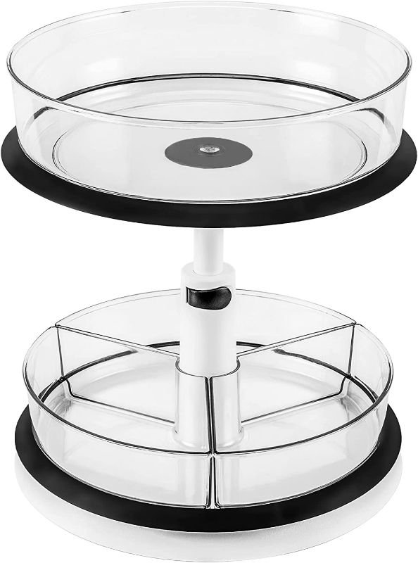 Photo 1 of 2 Tier Lazy Susan Turntable Organizer, 11 Inches Height Adjustable Spice Rack for Kitchen Cabinet, Countertop, Bathroom, Makeup, Pantry Organization and Storage with 4 Removable Bins NEW 