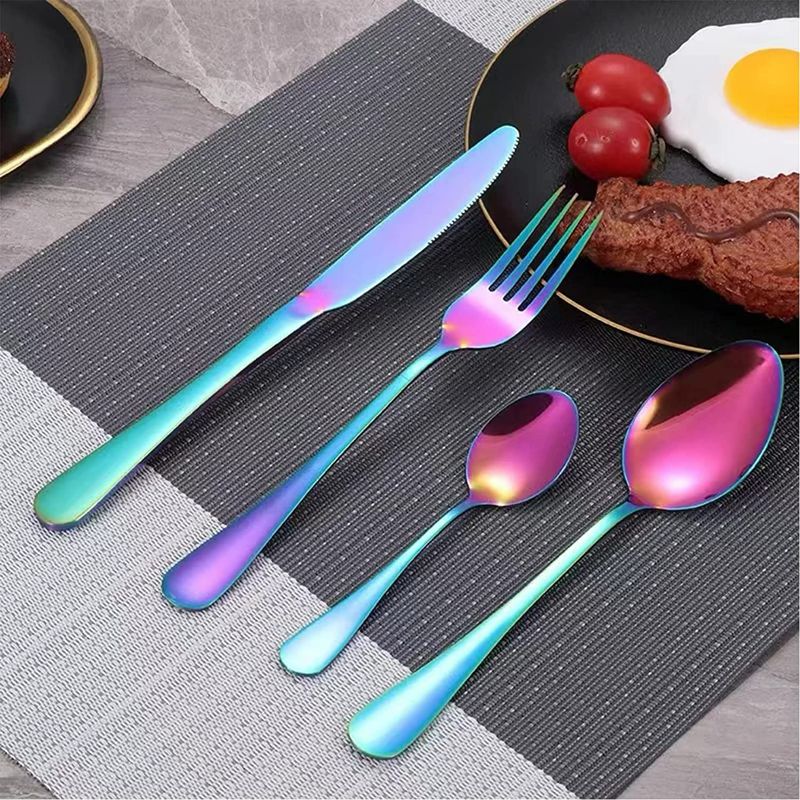 Photo 2 of Rainbow Silverware Set , HOBO 24-Piece Stainless Steel Multicolor Flatware Set Service for 6, Colored Iridescent Tableware Cutlery Set with Titanium Colorful Plated and High-grade Wooden Box NEW 