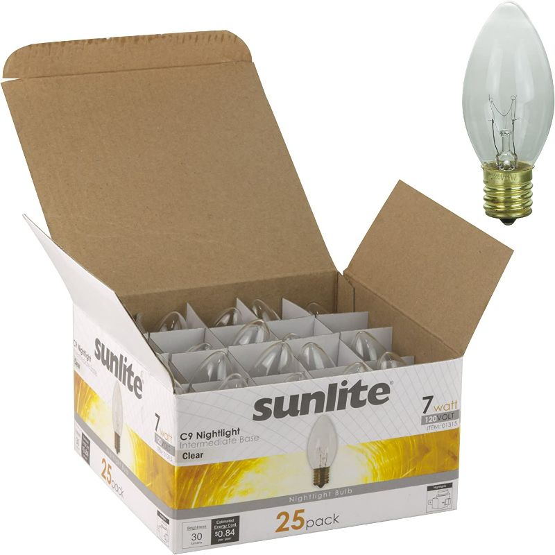 Photo 1 of Sunlite 7C9/CL Incandescent 7-Watt, Intermediate Based, C9 Night Light Bulb, Clear NEW 