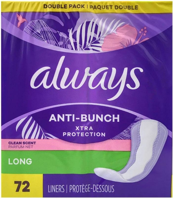 Photo 1 of Long Panty Liners Bundle. Includes 2, 72 Count Boxes of Anti-Bunch Xtra Protection Daily Liners, Long, Clean Scent -- Plus Travel Wet Wipes! NEW 