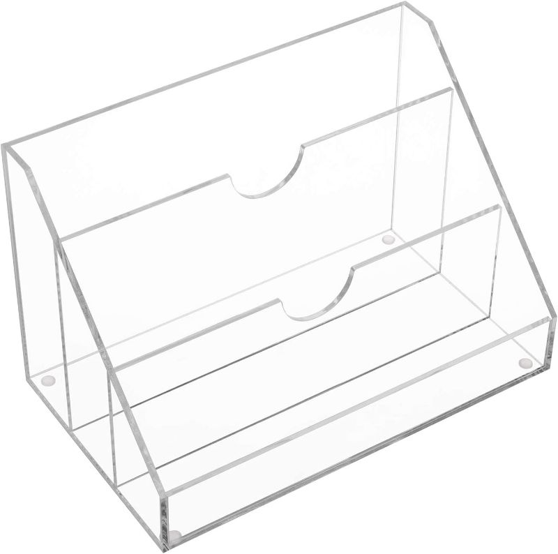 Photo 2 of MyGift Clear Acrylic Mail Organizer for Desk, Tabletop Mail Holder, Letter Sorter with 3 Slots NEW 