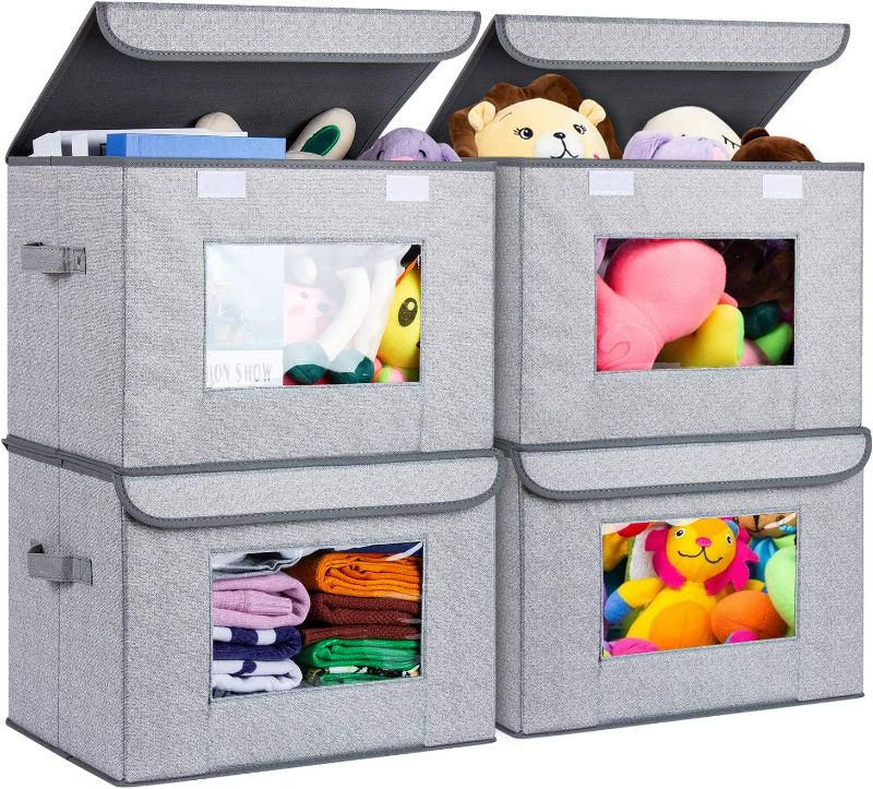 Univivi Foldable Nursery Storage Bin [4-Pack] Fabric Storage Boxes with Lids Large Toy Organizers and Storage for Nursery Bedroom Home (Gray, 17" x 12" x 12") NEW 