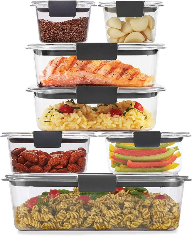 Photo 1 of Rubbermaid 14-Piece Brilliance Food Storage Containers with Lids for Lunch, Meal Prep, and Leftovers, Dishwasher Safe, Clear/Grey NEW 