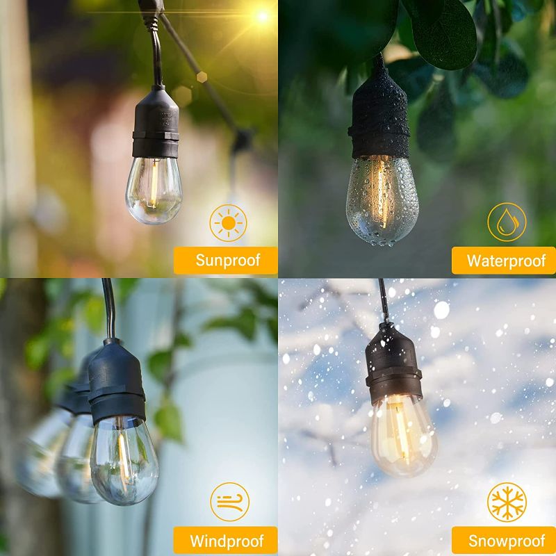 Photo 3 of S14 Solar String Lights Outdoor 34Ft Patio Lights with 15 Shatterproof LED Bulbs, Solar & USB Charging with 4 Lighting Modes, Heavy Duty Weatherproof Strand for Backyard Garden, 2700K NEW 