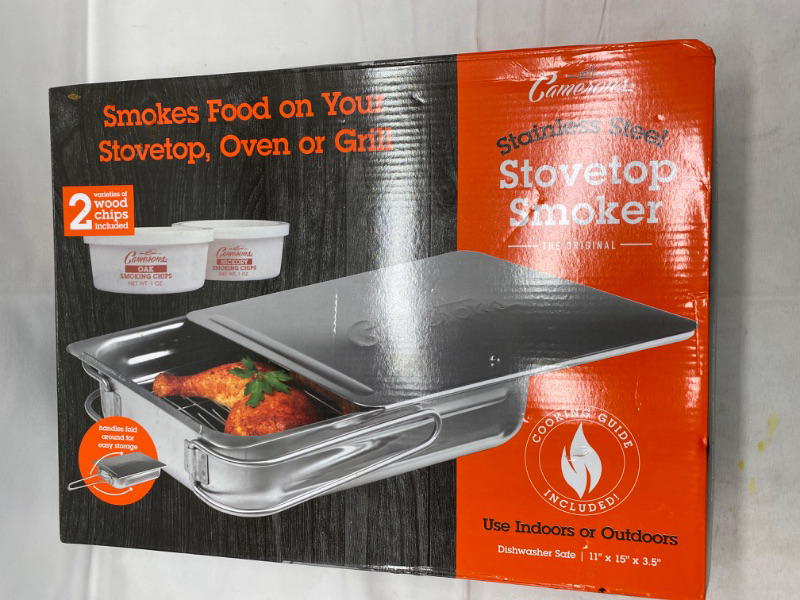 Photo 4 of Camerons Large Stovetop Smoker w Wood Chips and Recipes - 11" x 15" x 3.5" Stainless Steel Smoker NEW 