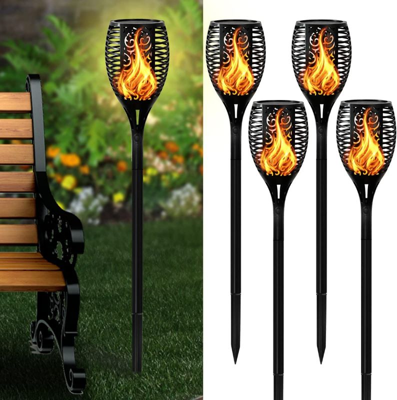 Photo 1 of 4 Pack Solar Torch Lights, 96LED Tiki Torch Solar Lights Outdoor, IP65 Waterproof Large & Tall Solar Garden Lights with Flickering Flame, Auto On/Off Torch Solar Lights for Garden Patio Yard Pathway NEW 