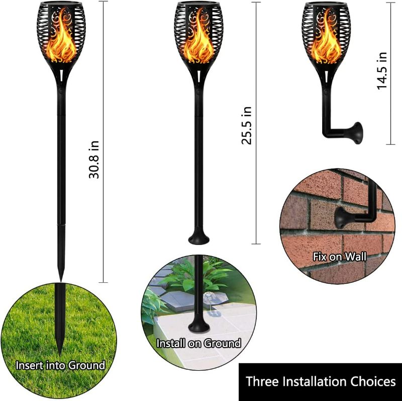 Photo 2 of 4 Pack Solar Torch Lights, 96LED Tiki Torch Solar Lights Outdoor, IP65 Waterproof Large & Tall Solar Garden Lights with Flickering Flame, Auto On/Off Torch Solar Lights for Garden Patio Yard Pathway NEW 