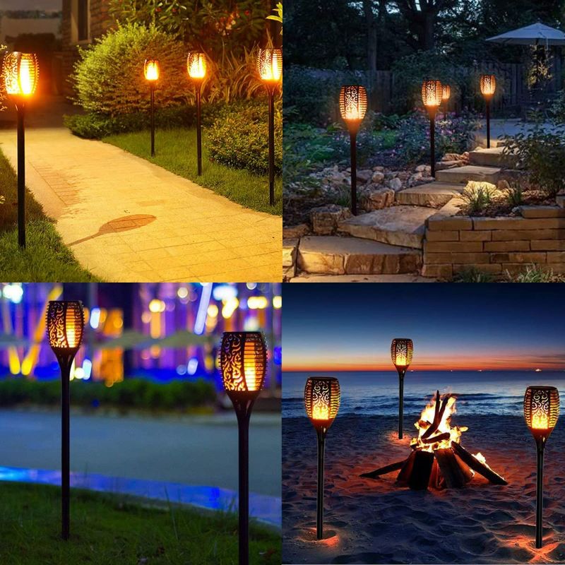 Photo 3 of 4 Pack Solar Torch Lights, 96LED Tiki Torch Solar Lights Outdoor, IP65 Waterproof Large & Tall Solar Garden Lights with Flickering Flame, Auto On/Off Torch Solar Lights for Garden Patio Yard Pathway NEW 