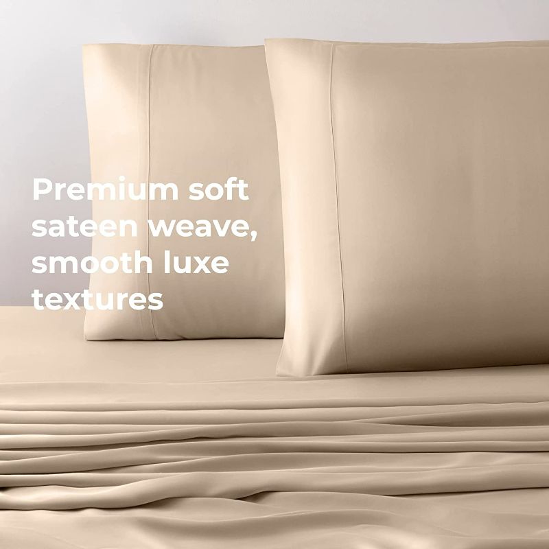 Photo 2 of Cariloha Resort Bamboo-Viscose 4-Piece Bed Sheet Set - Cooling, Odor-Resistant, Hypoallergenic, Soft and Durable - Flat and Fitted Sheets and Two Pillowcases - Queen - Stone NEW 