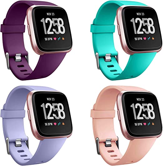 Photo 1 of Neitooh 4 Packs Bands Compatible with Fitbit Versa/Versa 2/Fitbit Versa Lite for Women and Men, Classic Soft Silicone Sport Strap Replacement Wristband for Fitbit Versa Smart Watch NEW 