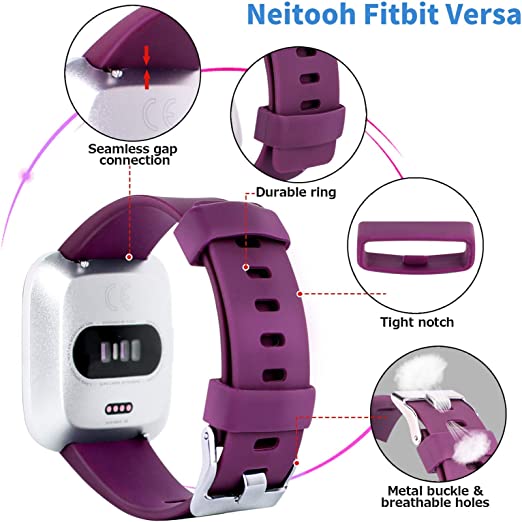 Photo 2 of Neitooh 4 Packs Bands Compatible with Fitbit Versa/Versa 2/Fitbit Versa Lite for Women and Men, Classic Soft Silicone Sport Strap Replacement Wristband for Fitbit Versa Smart Watch NEW 