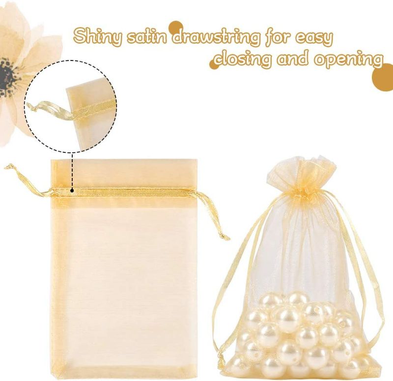 Photo 2 of HRX Package 100pcs Gold Organza Gift Bags, 4 x 6 inch Candy Mesh Drawstring Favor Bags Jewelry Pouches for Christmas Wedding Party NEW 