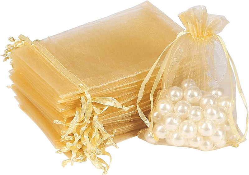 Photo 1 of HRX Package 100pcs Gold Organza Gift Bags, 4 x 6 inch Candy Mesh Drawstring Favor Bags Jewelry Pouches for Christmas Wedding Party NEW 