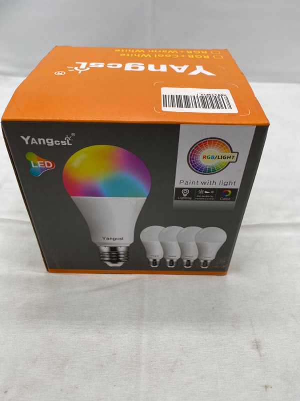 Photo 1 of Yangcsl LED Light Bulbs 85W Equivalent 1200lm, RGB Color Changing Light Bulb, 6 Moods - Memory - Sync - Dimmable, A19 E26 Screw Base, Timing Remote Control Included (Pack of 4)