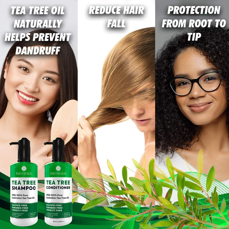Photo 2 of Tea Tree Shampoo and Conditioner Set - Anti Dandruff Sulfate and Paraben Free Itchy and Dry Scalp Oil Treatment with Keratin, Vitamin B5, Collagen, Men and Women, 2 x 16.9 Fl Oz NEW 
