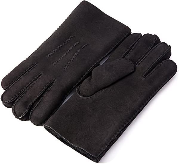Photo 1 of YISEVEN Men's Merino Rugged Shearling Sheepskin Leather Gloves Three Points (Unknown Color) NEW 