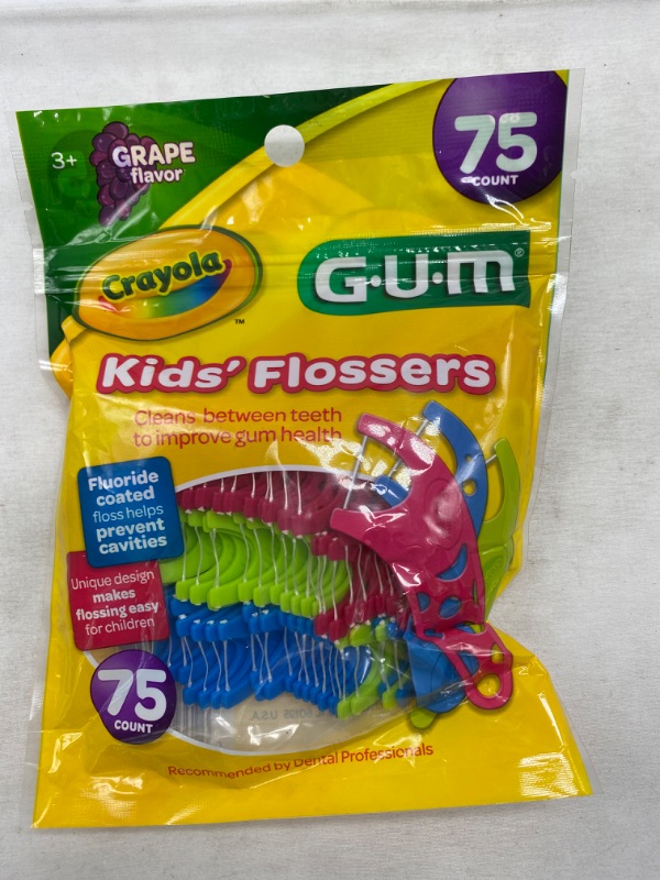 Photo 3 of GUM-897 Crayola Kids' Flossers, Grape, Fluoride Coated, Ages 3+, 75 Count NEW 