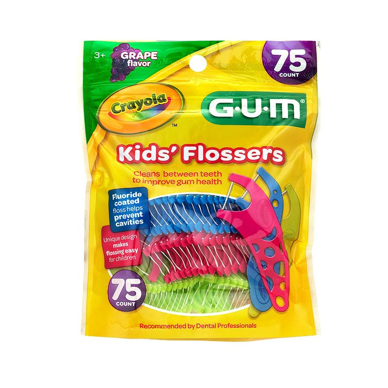 Photo 1 of GUM-897 Crayola Kids' Flossers, Grape, Fluoride Coated, Ages 3+, 75 Count NEW 