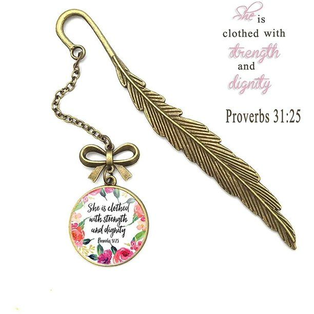 Photo 1 of Bookmark Scripture Feather Inspirational Bookmarks Metal Bookmarks Christian Bible Verse Inscription Bookmark Gifts for Friends and Family Birthday (I Proverbs 31:25) NEW 