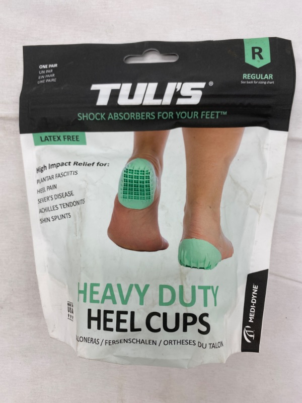 Photo 5 of Tuli's Heavy Duty Heel Cups, Cushion Insert for Shock Absorption, Plantar Fasciitis, Sever’s Disease and Heel Pain, Made in the USA, Green 1 Pair, Regular NEW 