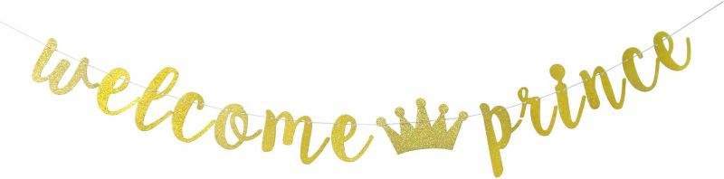 Photo 1 of Gold Glitter Welcome Prince Banner, Boy Baby Shower, Gender Reveal Party Decorations, It's A Boy,Welcome Baby Boy Party Decor NEW 