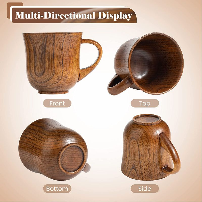 Photo 2 of 2 Pieces Wooden Tea Cup Jujube-Wood Coffee Mug Desk Cup With Handle Natural Solid Wood Mug Handmade Drinkware Cup for Drinking Tea Coffee Wine Beer Hot Drinks Decoration NEW 