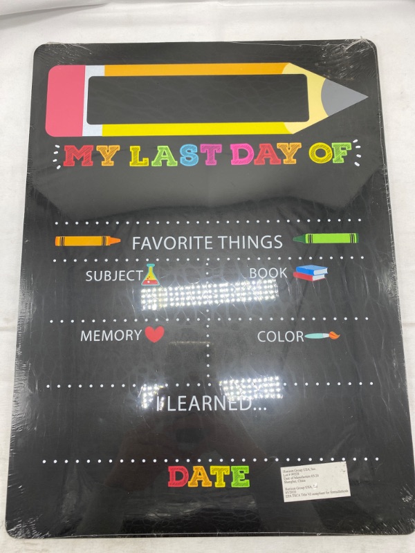 Photo 5 of Horizon Group USA My First Day/Last Day of School Wooden Chalk Board, Reversible 12 X 16 Photo Prop, Reusable, Double-Sided Chalkboard Sign, Back to School Essential for Preschool, Elementary School NEW 