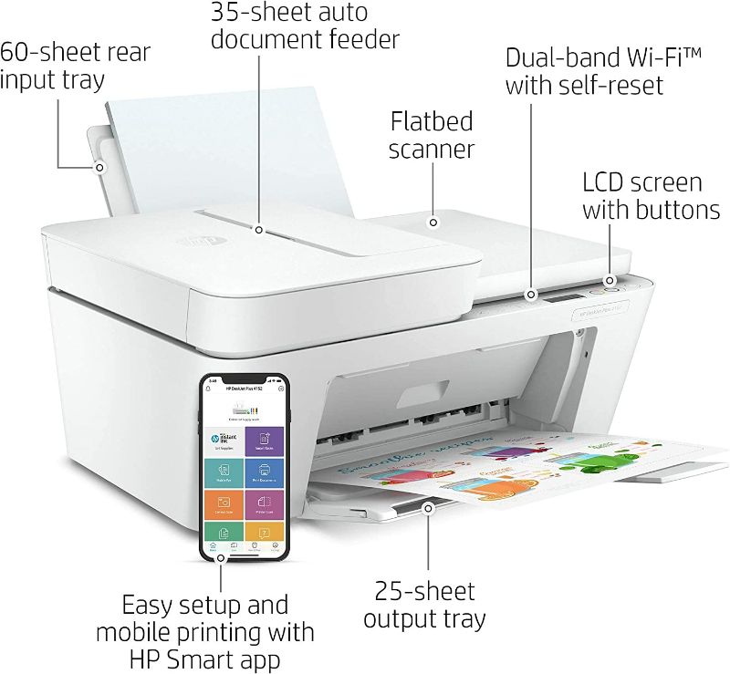 Photo 2 of HP DeskJet Plus 4152 Wireless All-in-One Color Inkjet Printer, Mobile Print, Scan & Copy, Instant Ink Ready,7FS74A (Renewed) Refurbished Printer,  