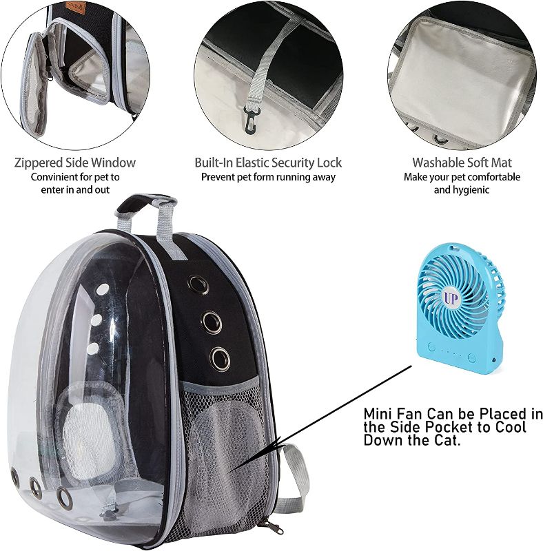 Photo 2 of Cat Backpack Carrier Bubble Bag, Transparent Space Capsule Pet Carrier Dog Hiking Backpack, Small Dog Backpack Carrier for Cats Puppies Airline Approved Travel Carrier Outdoor Use Black NEW 