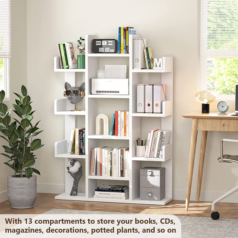 Photo 2 of Aheaplus Bookshelf, Tree-Shaped Bookcase Storage  Books Organizer Display Cube Shelves, Industrial Free Floor Standing Wood Open Bookshelves for Home, White NEW 