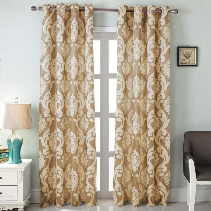 Photo 1 of NAPEARL Damask Curtains for Living Room, Gothic Jacquard Curtain Drapes with Floral Patterns, Beige Curtains for Bedroom 96 Inch Length, NEW 