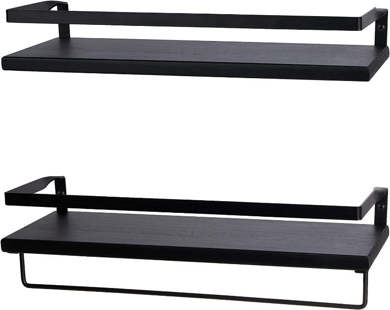 Peter's Goods Modern Floating Shelves with Rail - Wall Mounted Bathroom Wall Shelves with Towel Bar - Also Perfect for Bedroom Decor and Kitchen Storage - Solid Paulownia Wood Shelf Set of 3