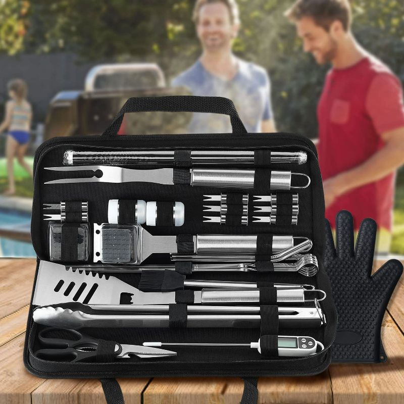 Photo 3 of grilljoy 29PC Heavy Duty BBQ Grilling Accessories Grill Tools Set - Stainless Steel Grilling Kit with Storage Bag for Camping, Tailgating - Perfect Barbecue Utensil Gift for Men Women