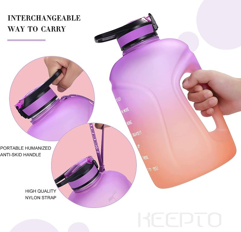 Photo 3 of KEEPTO 1 Gallon Water Bottle with Straw & Time Marker,BPA Free Motivational Water Jug with Strap NEW 