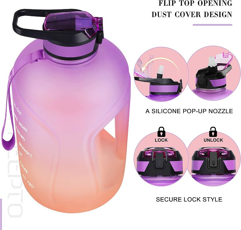 Photo 2 of KEEPTO 1 Gallon Water Bottle with Straw & Time Marker,BPA Free Motivational Water Jug with Strap NEW 