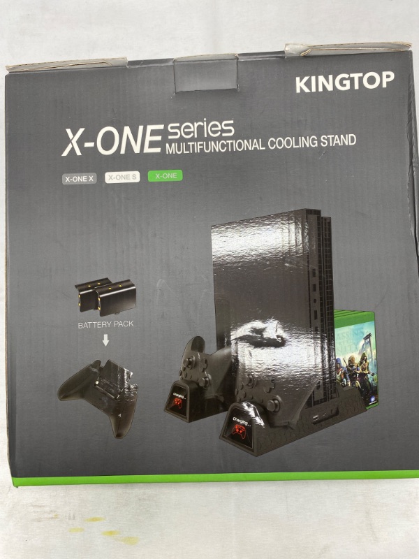 Photo 4 of KINGTOP Cooling Stand Compatible with Xbox One/One S/One X, Vertical Cooling Fan with 2 Pack 600mAh Batteries, Games Storage, Dual Controller Charging Station for Xbox One/One S/One NEW 